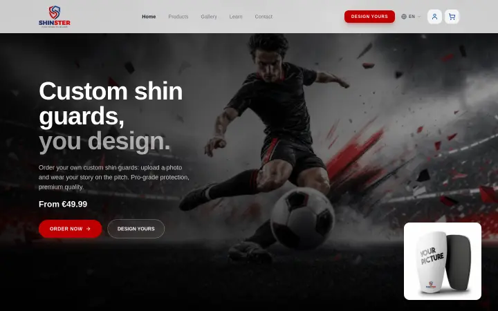 Web de Shinster, versión en inglés, vista de escritorio